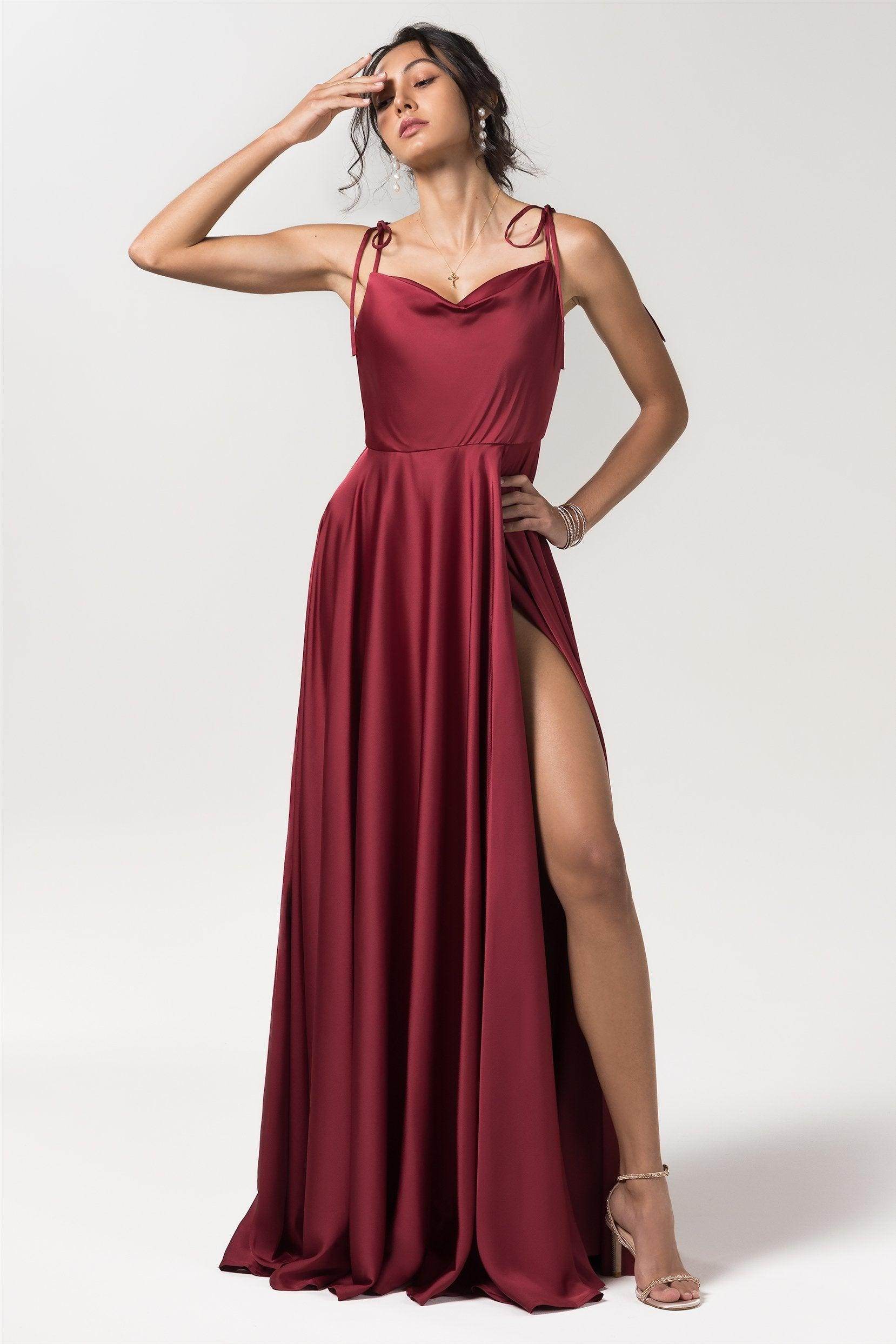 A-Line Sweep-Brush Train Luxe Satin Bridesmaid Dress CB0620CR - COCOMELODY